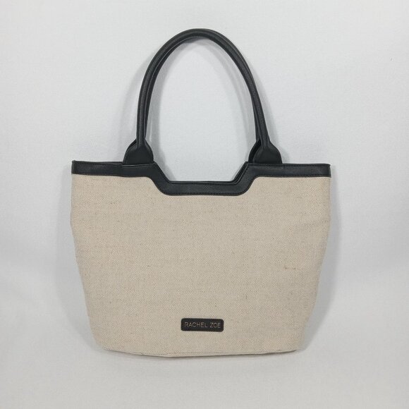 RACHEL ZOE Natural Beige Canvas Tote Shoulder Hand Bag - Picture 1 of 10